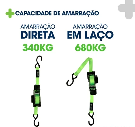 Capacidade: 340 kg direta e 680 kg em laço